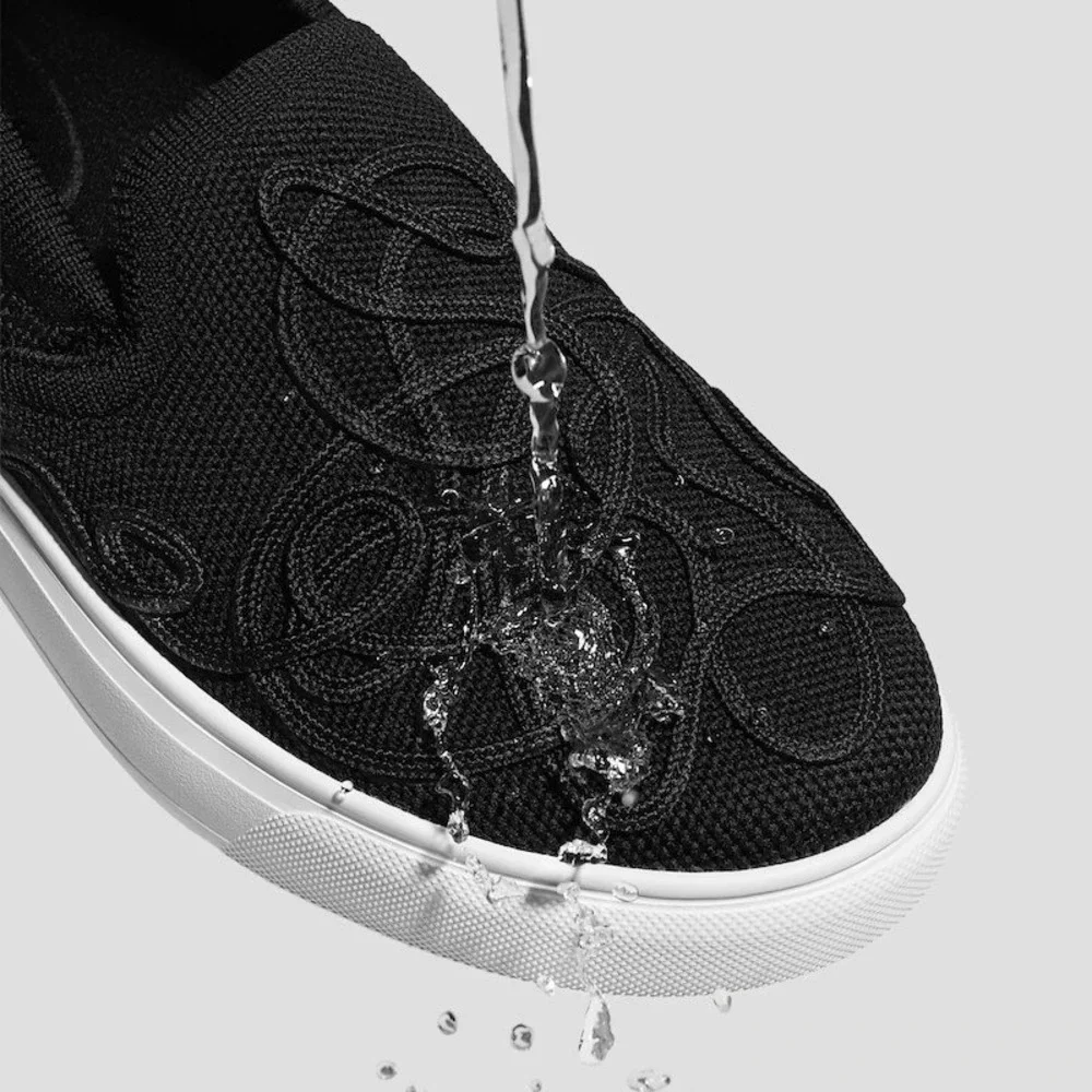 VIVAIA Black Embroidered Knit Slip On Sneakers Water Repellent Size EU 41 US 9.5